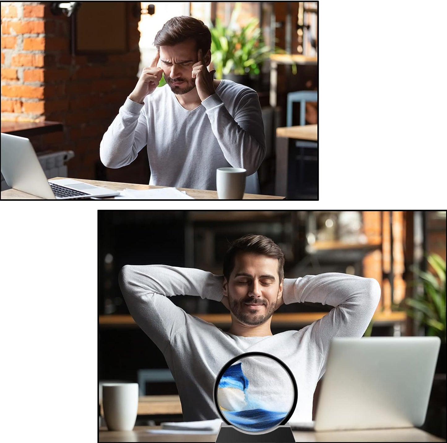 Liquid Motion Sandscape Round Moving Sand Art Sensory Toy Anxiety Fidget ADHD Relaxation Toy Home Office Desktop Decoration (Blue, 12-in)