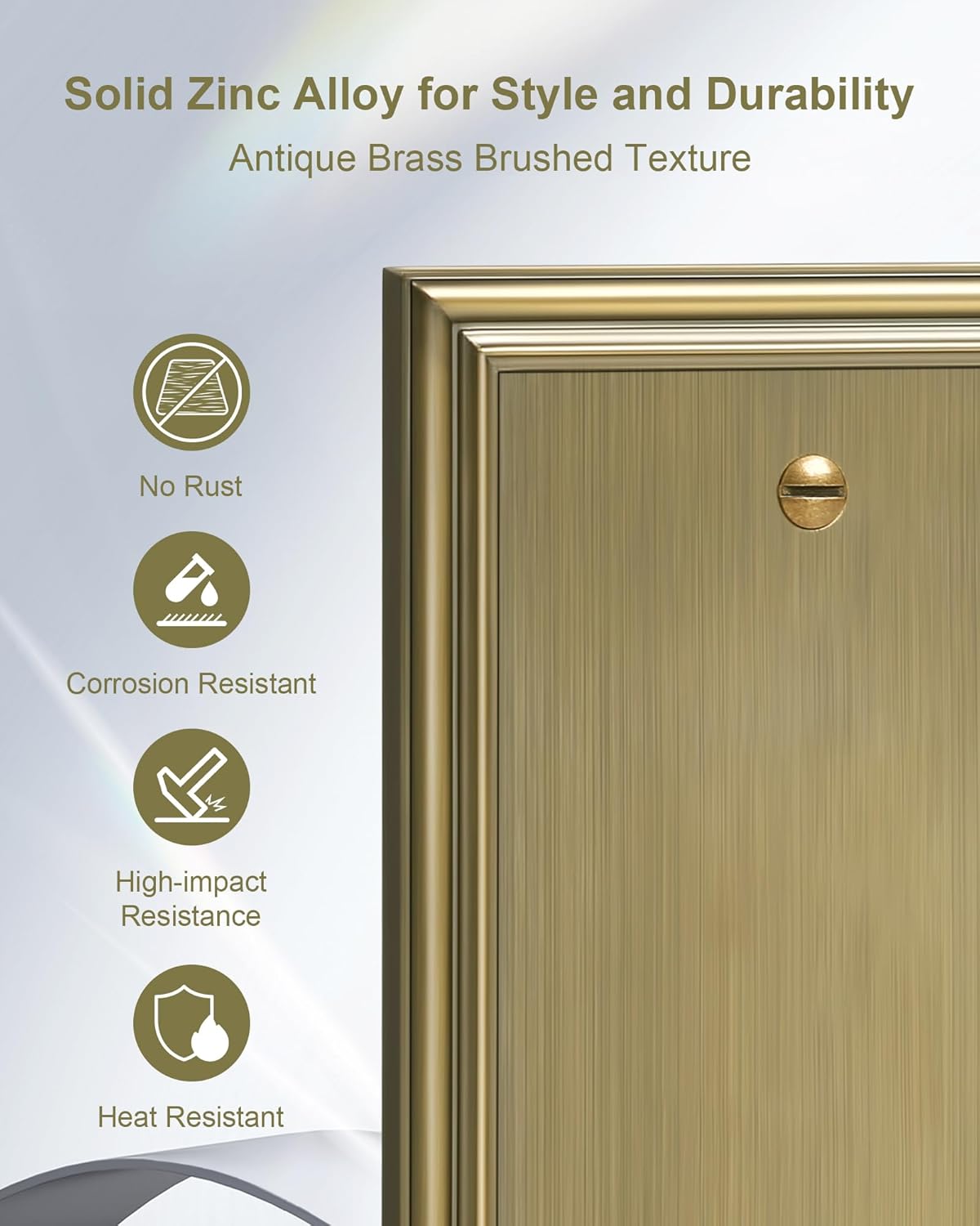 2-Pack Single Blank Wall Plates, Durable Solid Zinc Alloy Blank Outlet Covers, Decorative Antique Brass Wall Plate Cover for Unused Outlets/Switches, Corrosion Resistant