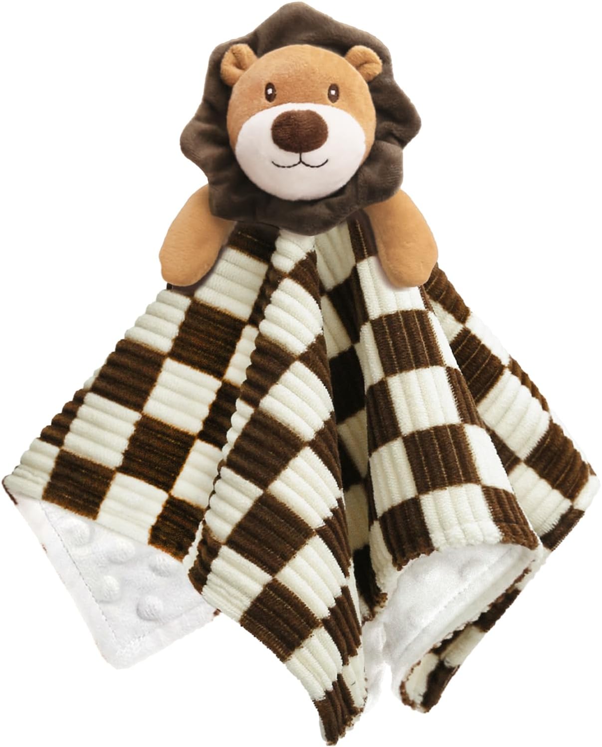 Baby Lovey Blanket for Boys Girls Super Soft Checkerboard Gingham with Minky Dot Fabric Backing Lion Lovely Black 14 Inch