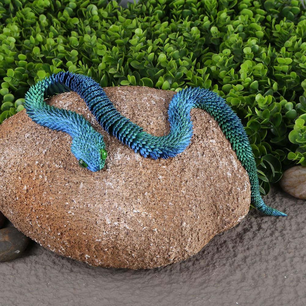 3D Printed Animals-Snake Viper, 24 in Surprise Mystery Snake Fidget Toy Creative Toy 3D Printed Articulated Snake Collectibles Home Office Executive Desk Decor (Blue Green)