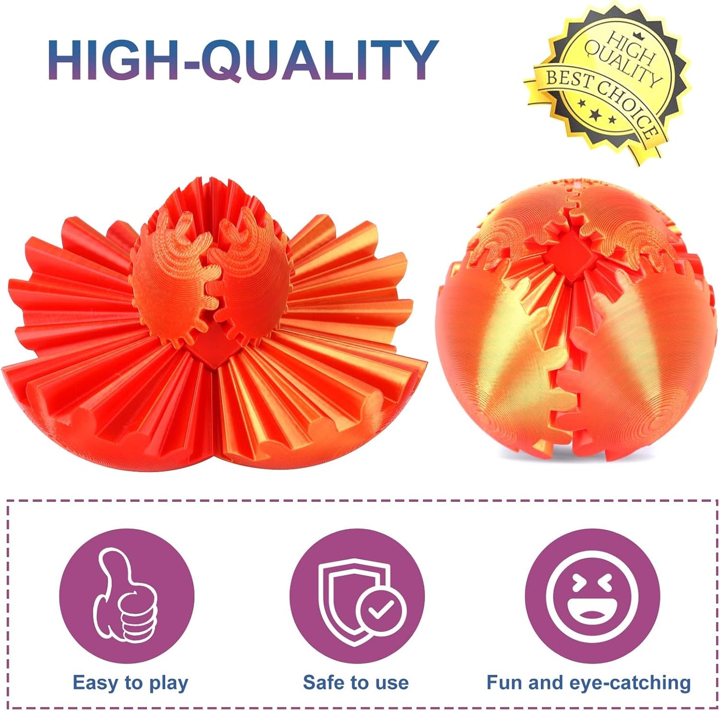 Gear Ball, Gear Sphere, 3D Printed Gear Ball Spin Ball Cube Fidget Toys GearSphere Ball, Stress Ball, Gear Sphere Desk Toy, Fidget Ball, Gear Toy for Stress and Anxiety Relaxing (Laser Color E)