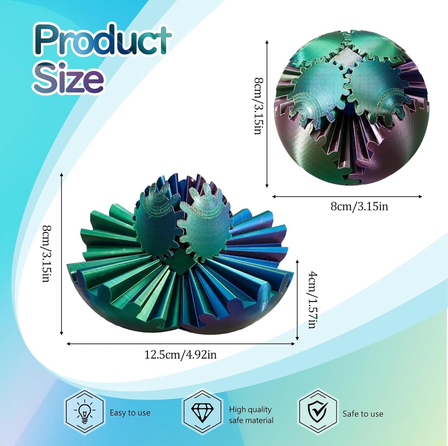 3D Printed Gear Ball Spin Ball Cube Fidget Toy, 2024 3D Printed Gear Sphere Cube Puzzle Birthday Gift, Stress and Anxiety Relaxing Fidget Toy, GearSphere Desk Toy (Red-Green-Blue)