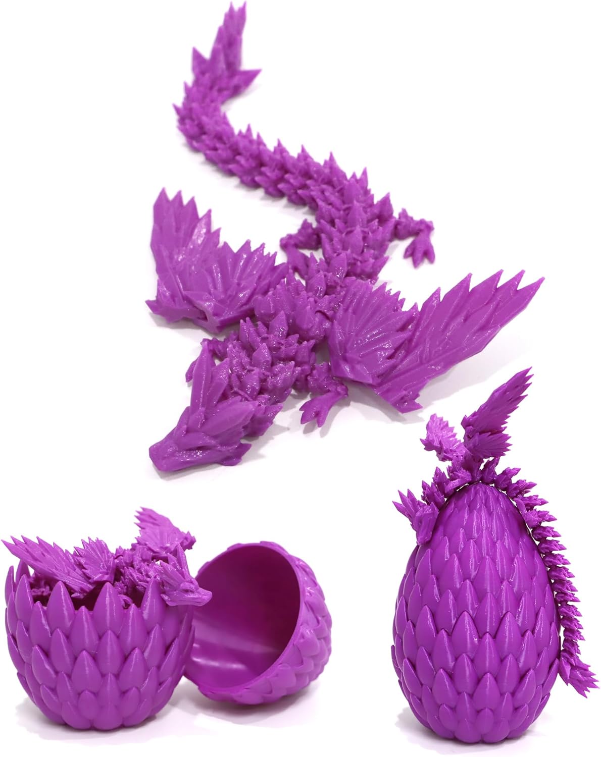 Upgraded 3D Printed Flying Dragon in Egg - Surprise Egg with Flexible Winged Dragon Inside, Mystery Beautiful Fidget Toy, Birthday Gift, Desk Figure Decor (Grape Purple)