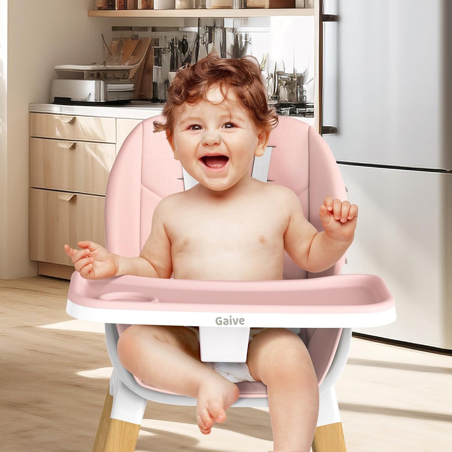 8 in 1 Highchair, Convertible Wooden Baby High Chair with Tray, Adjustable High Chair for Babies and Toddlers, Easy to Clean, Grow with Family|Booster|Learning Table|High Stool