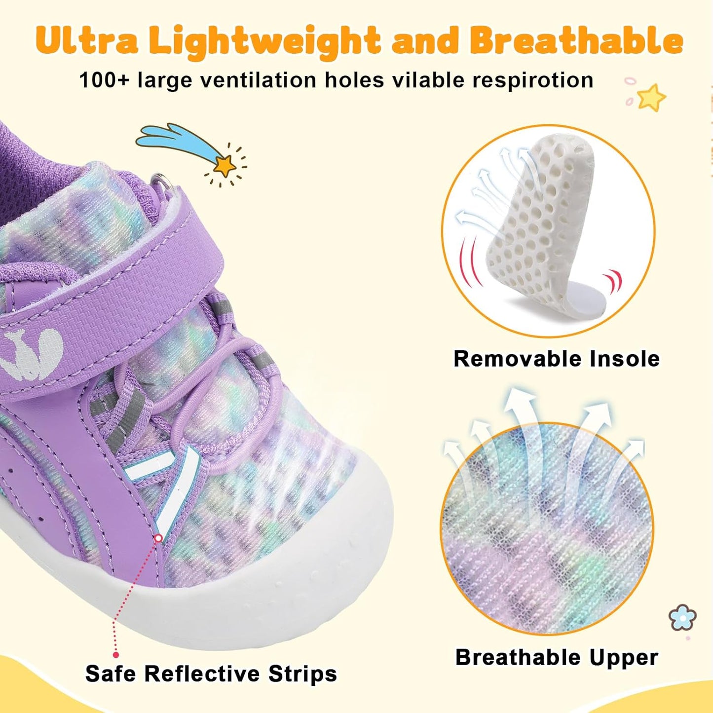 FEETCITY Wide Baby Shoes Boys Girls Baby Barefoot Shoes Breathable Infant Walking Shoe Crib Sock Shoe Toddler Sneakers Flexible
