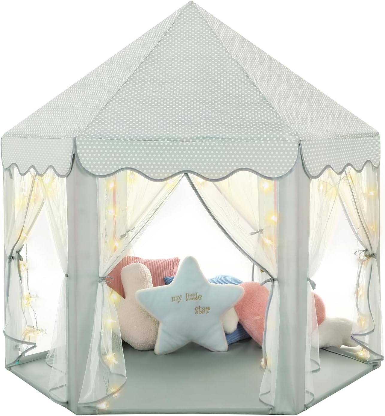Monobeach Princess Tent Girls Celadon Large Playhouse Kids Castle Play Tent with Star Lights Gift Toy for Children Indoor and Outdoor Games, 55'' x 53'' (DxH)