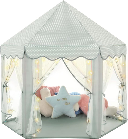 Monobeach Princess Tent Girls Celadon Large Playhouse Kids Castle Play Tent with Star Lights Gift Toy for Children Indoor and Outdoor Games, 55'' x 53'' (DxH)