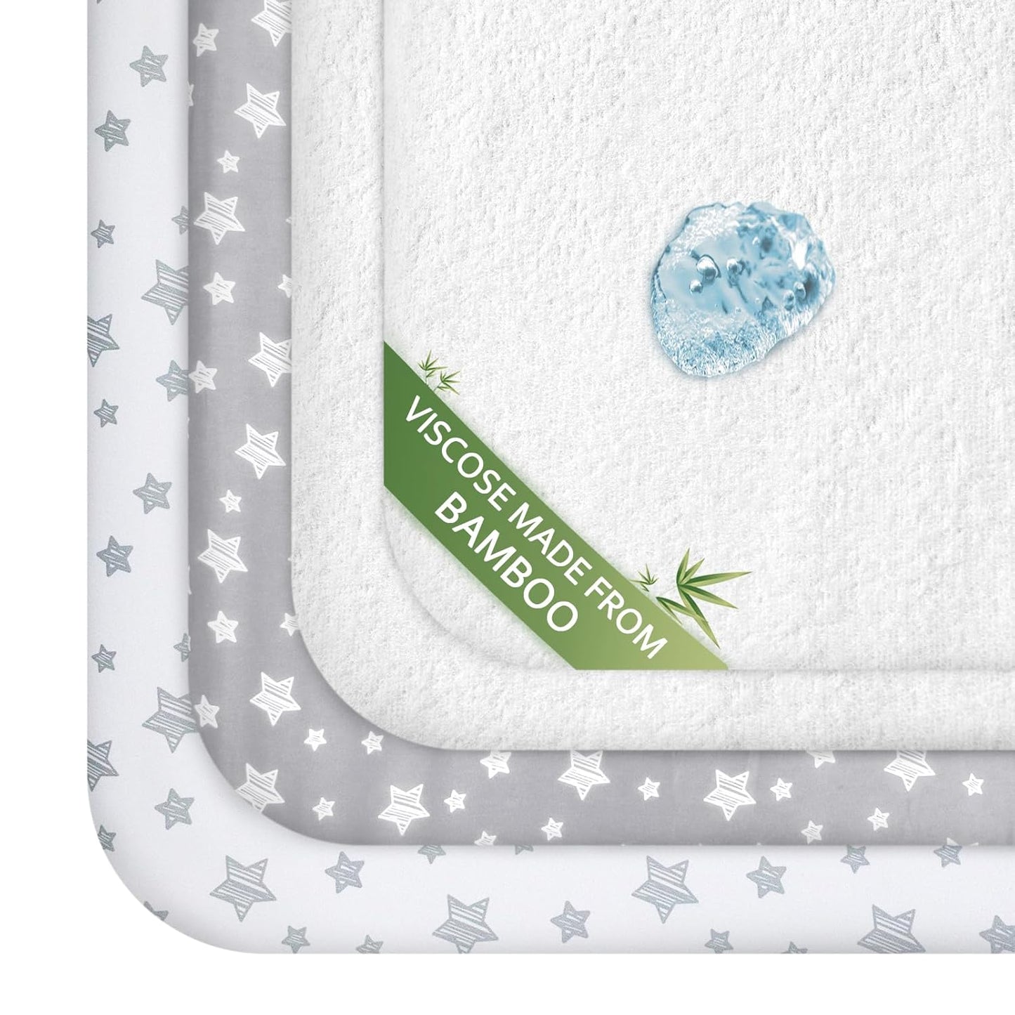 Pack and Play Sheets & Waterproof Terry Pack N Play Mattress Protector Pad Cover 4 Pack, Viscose Terry Pack N Play Sheets Set, Grey & White