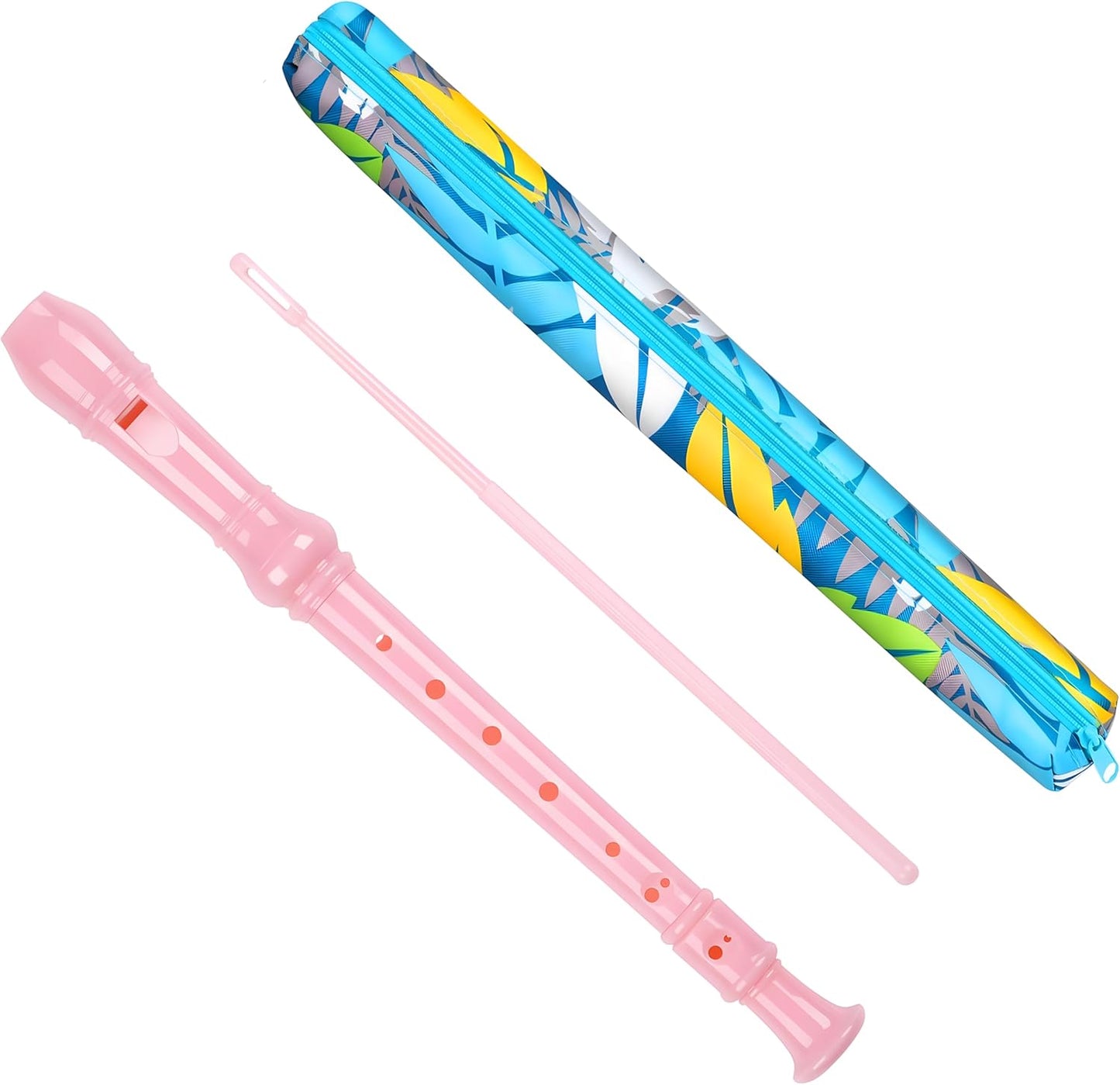 Soprano Recorder Instrument for Kids Beginners Student German Fingering C Key Recorder Instrument 3 Piece with Cleaning Rod and Bag Fingering Chart（Pink）