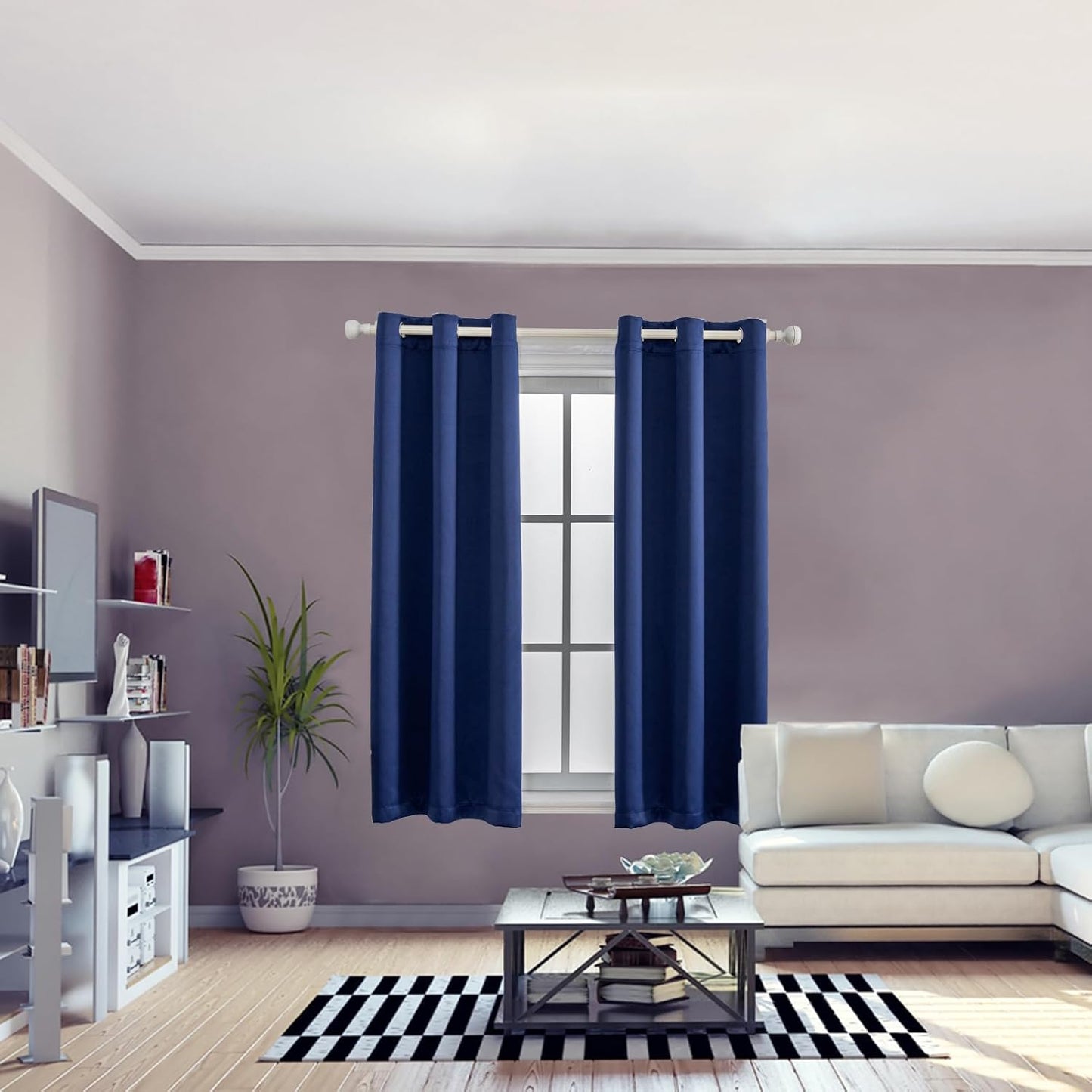 Anytime 100% Blackout Curtain Set, Thermal Insulated & Energy Efficiency Window Draperies for Guest Room, Full Shading Panels for Shift Worker and Light Sleepers（Navy Blue, 2 Panels, 42W x 54L）