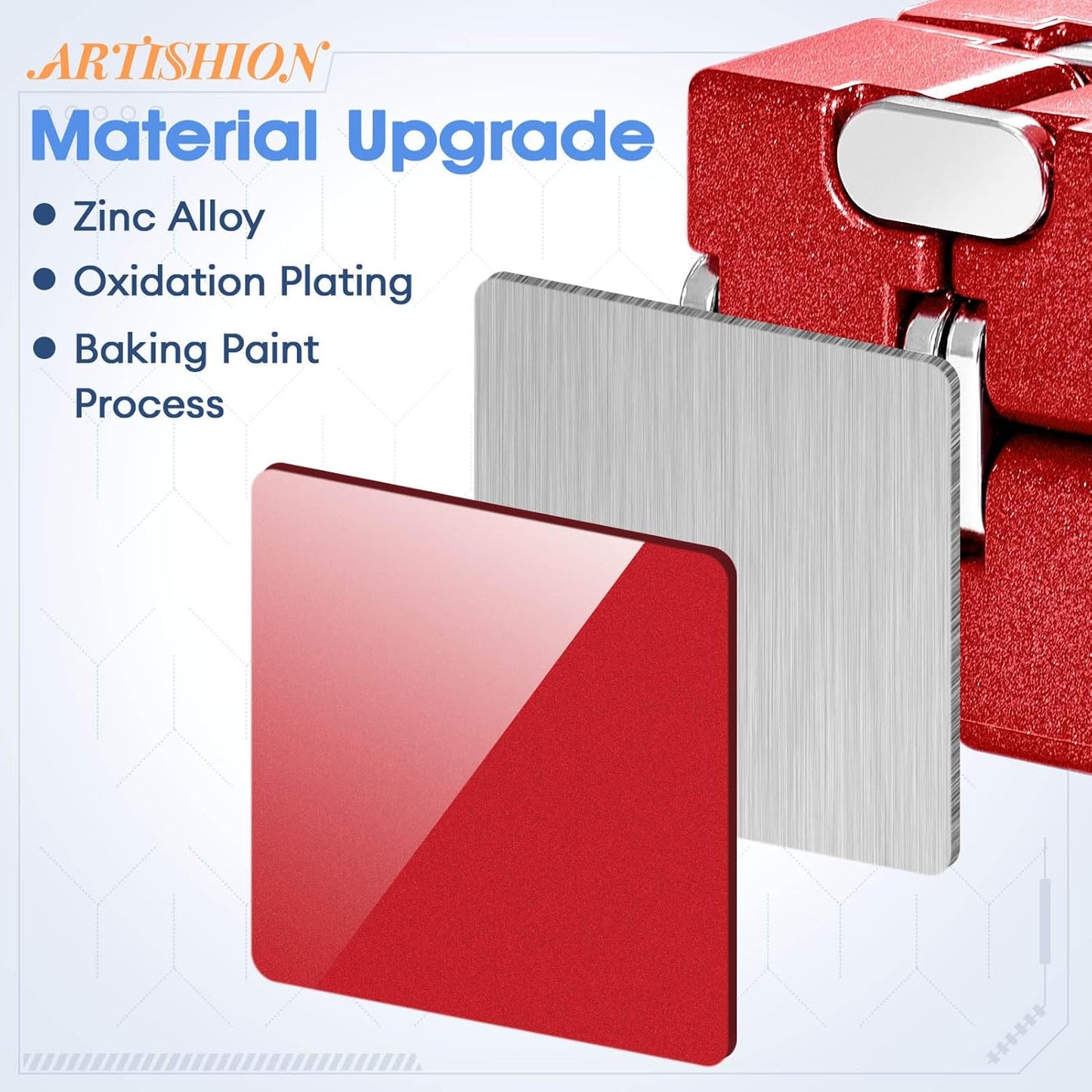 Fidget Cube, Zinc Aolly Metal Infinity Cube Fidget Desk Toy, Punk Style Design with Exquisite Case, Durable and Heavy Cool Gadgets, Adult Fidget Toys for Alleviate Stress and Anxiety(Red)