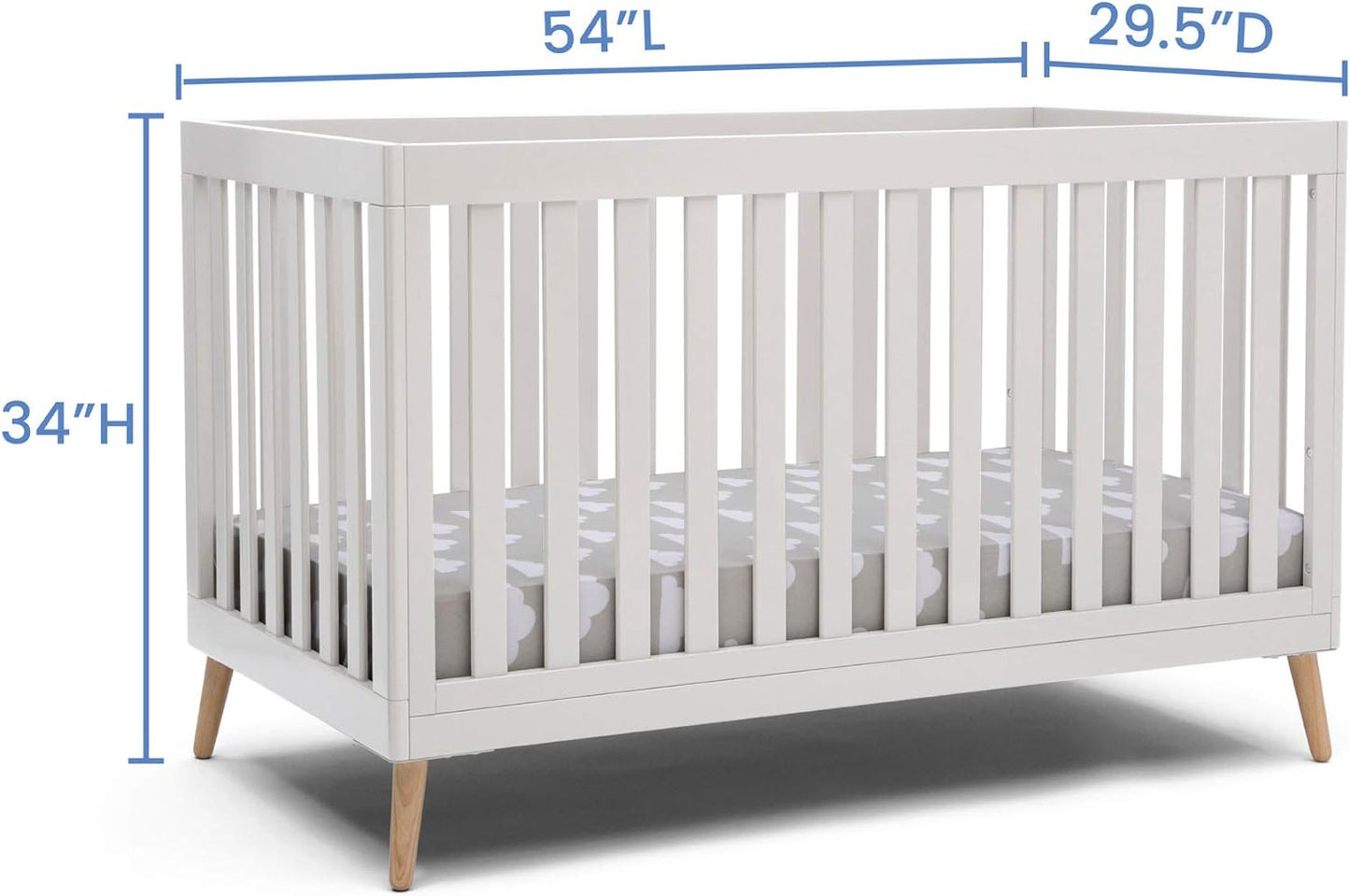 Delta Children Essex 4-in-1 Convertible Baby Crib, Bianca White with Natural Legs