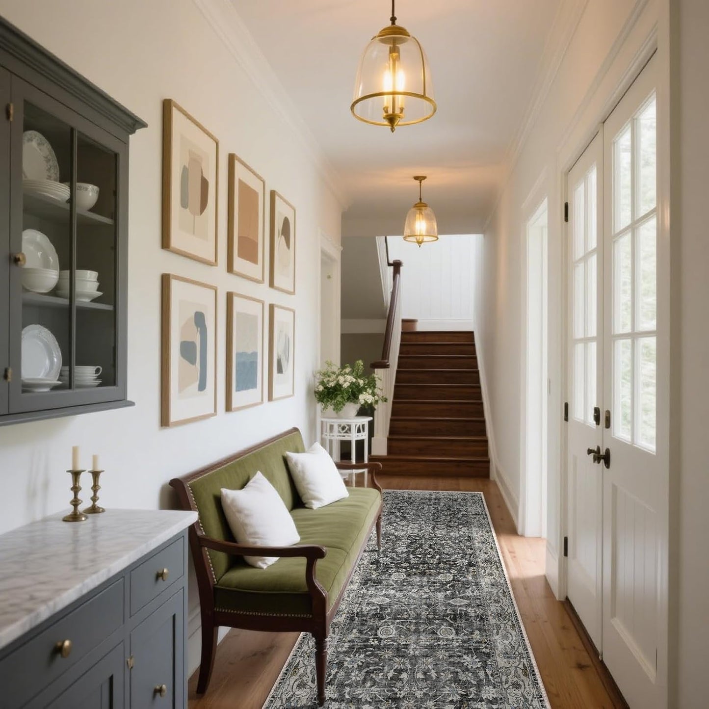 Runner Rug Washable Kitchen Runner: 2'x10' Hallway Runner Rugs Stain Resistant Non Slip Low Pile Soft Boho Carpet Runners for Hallways Bedroom Entryway Indoor Beside Bathroom Laundry Room