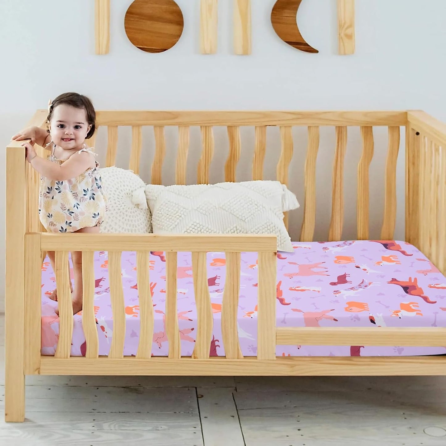 UOMNY Crib Sheet 52x28 Baby Sheet for Girls Breathable Dog Fitted Crib Sheet for Standard Crib and Toddler Mattress Soft Toddler Sheet Purple