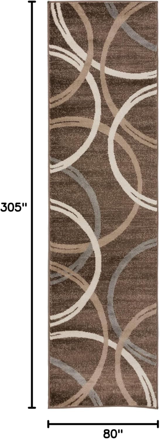 Rugshop Modern Wavy Circles Design Runner Rug 2'7" x 10' Brown