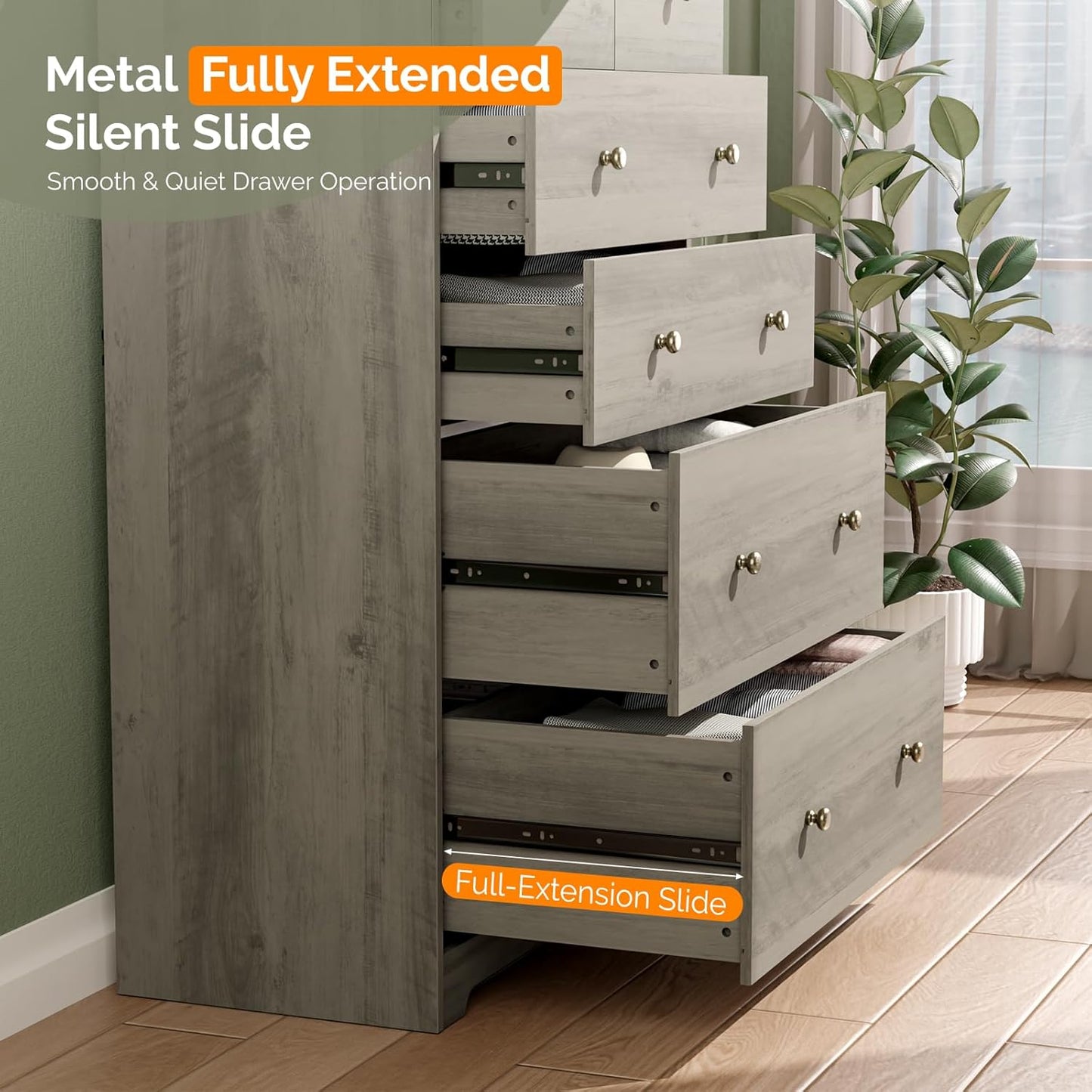 VINGLI Tall Dresser, Rustic Grey Dresser 6 Drawer Chest of Drawers, Wood Gray Dressers for Bedroom, Hallway, Home Office, 31.5" W x 15.75" D x 47.64" H