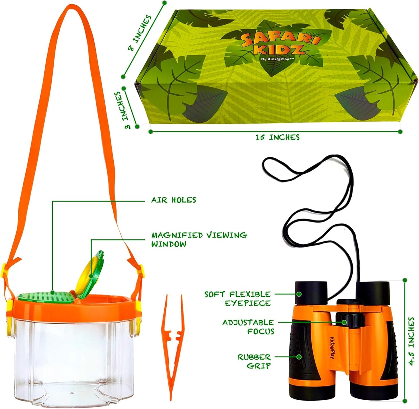 Bug Hunting Kit, Vest, Hat, Binoculars, Lg. Net, Bug Container, Whistle, Flashlight, Magnifier, Thermostat, Compass, Tweezers