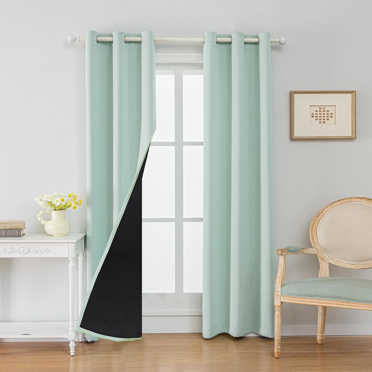 Anytime 100% Blackout Curtain Set, Thermal Insulated & Energy Efficiency Window Draperies for Guest Room, Full Shading Panels for Shift Worker and Light Sleepers（Light Blue, 2 Panels, 42W x 72L）