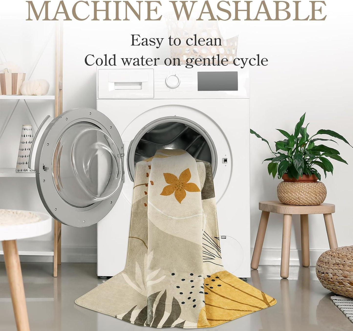 Lahome Boho Rug for Living Room - 5 x 7 Area Rugs Washable Non-Slip Soft Bedroom Carpet Ultra-Thin Throw Tan Dining Room Rug, Botanical Print Indoor Modern Floral Rug for Office Nursery Kids Room