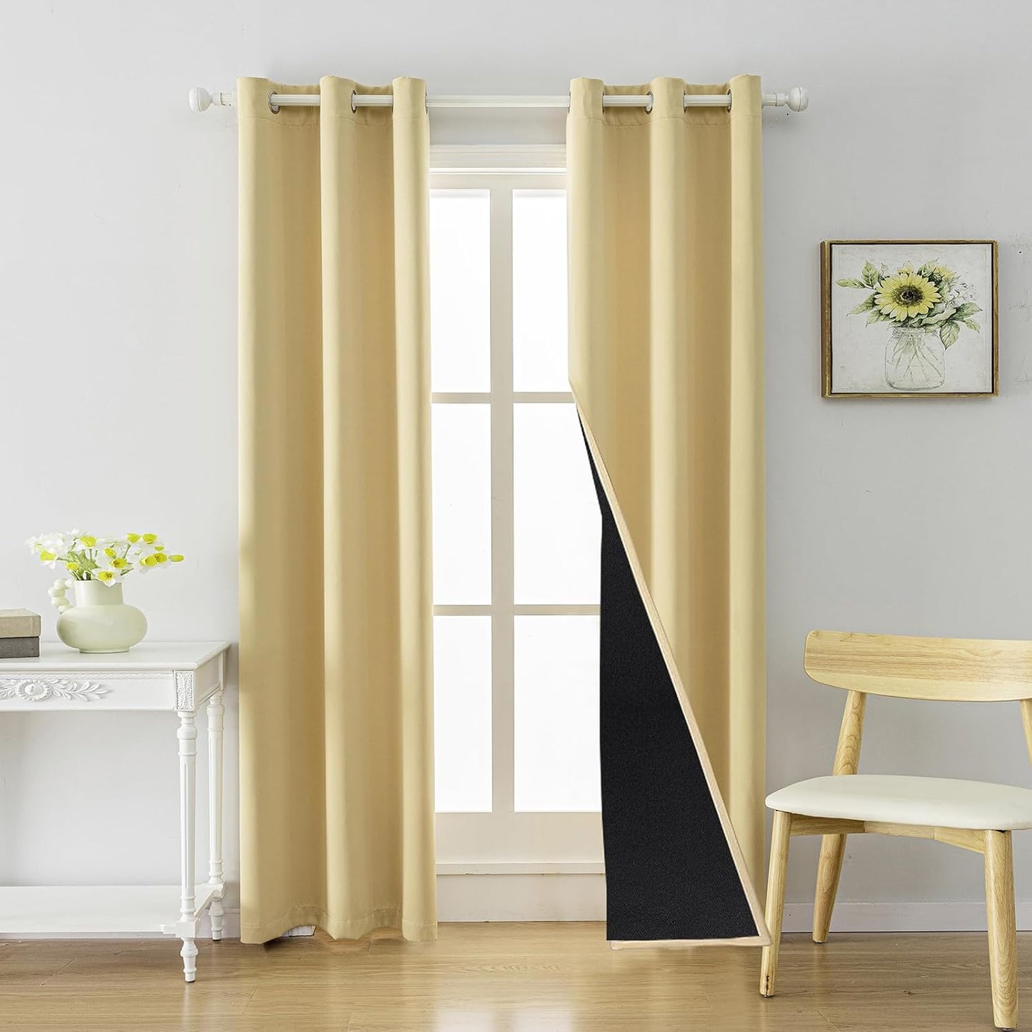 Anytime 100% Blackout Curtain Set, Thermal Insulated & Energy Efficiency Window Draperies for Guest Room, Full Shading Panels for Shift Worker and Light Sleepers（Beige, 2 Panels, 42W x 80L）