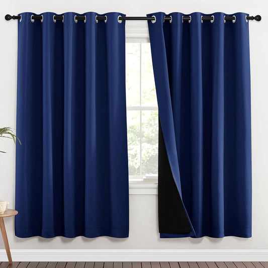 NICETOWN Full Shade Curtain Panels, 70 x 72 inch, Royal Blue, Pair of Energy Smart & Noise Blocking Out Blackout Drapes for Dining Room Window, Thermal Insulated Guest Room Lined Window Dressing