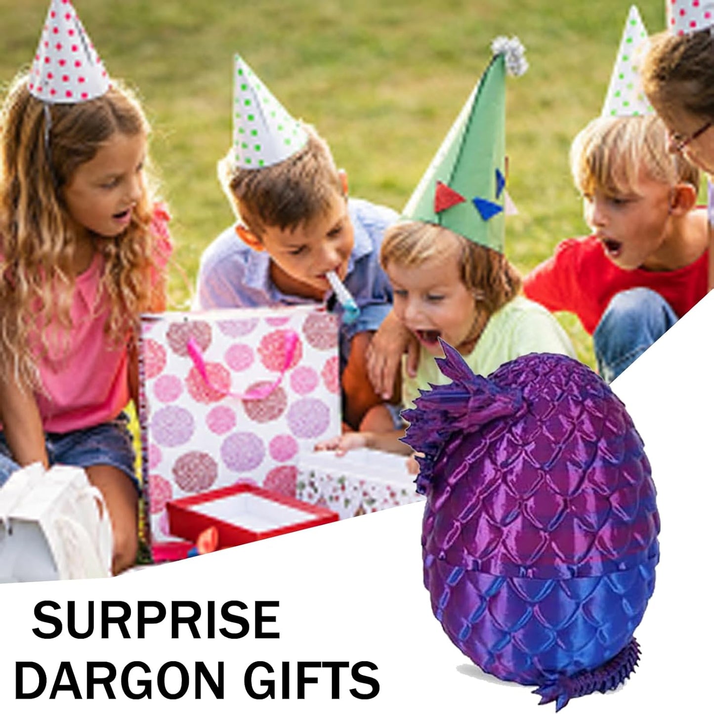 Easter Eggs Gifts for Kids, 3D Printed Dragon in Egg Easter Basket Stuffers Easter Toys for Kids Crystal Dragon Fidget Toys Prefilled Easter Eggs