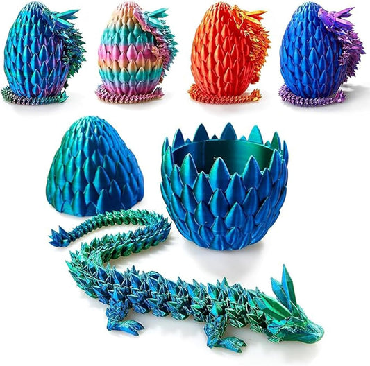 Dragon Egg,3D Printed Articulated Dragon,Dragon Eggs with Dragon Inside,Dragon Toy,3D Printed Dragon Egg Fidget Toys,New Full Articulated Dragon Crystal Dragon (Blue Green)