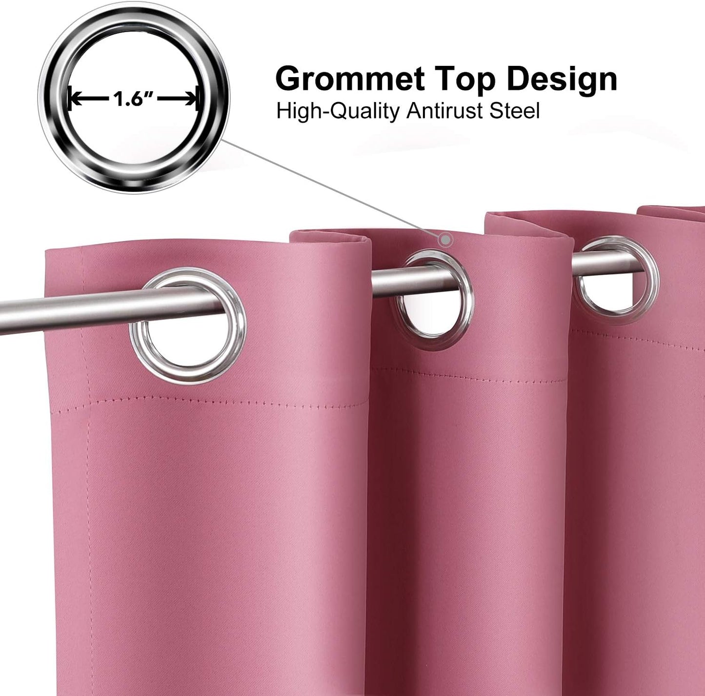 ChrisDowa Grommet Room Darkening Curtains for Bedroom and Living Room - 2 Panels Set Thermal Insulated Blackout Curtains (Pink, 52W x 95L)