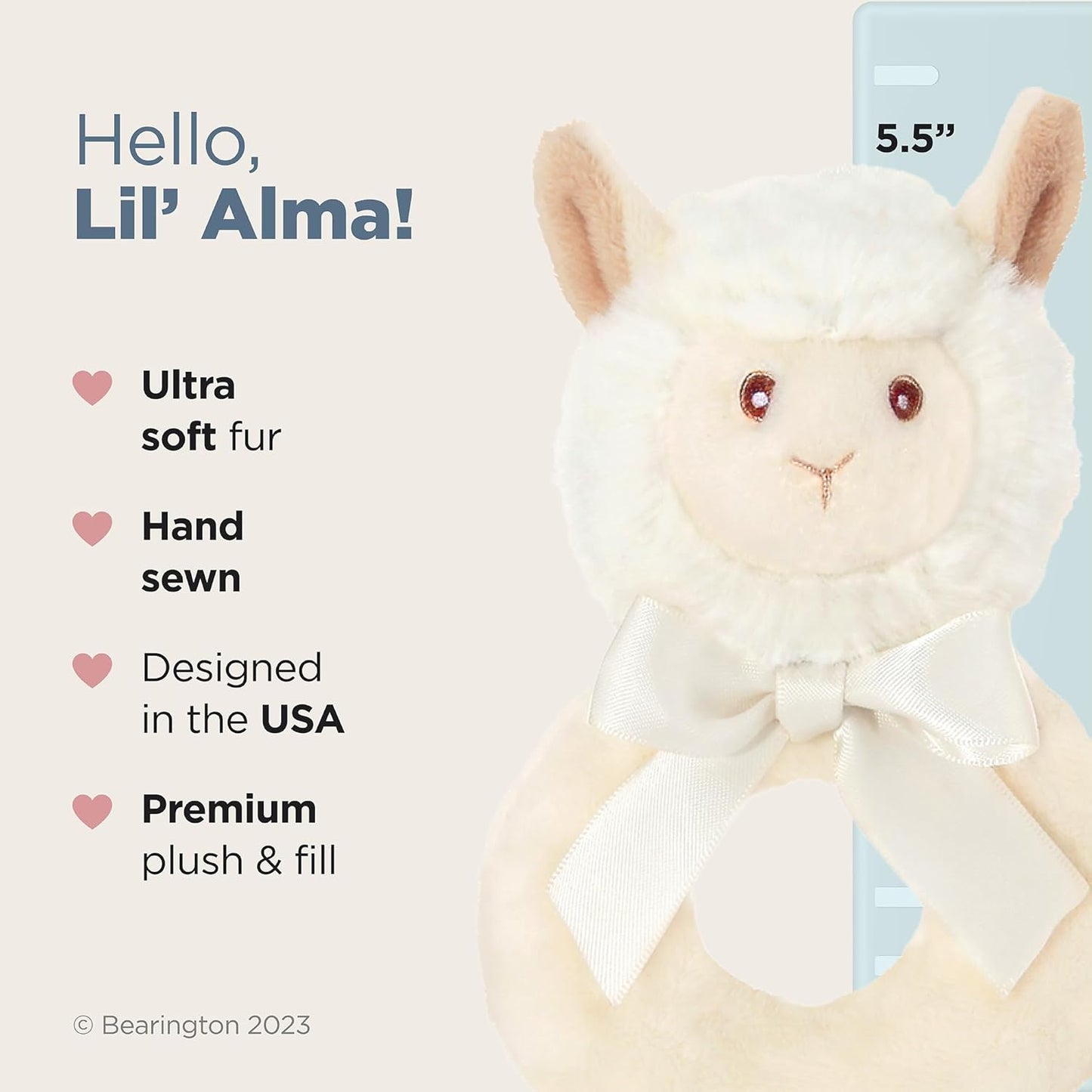 Bearington Collection Baby Lil’ Alma, 5.5 Inch Plush Llama Stuffed Animal Soft Rattle