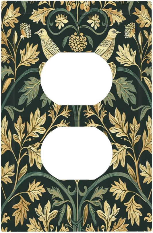 Outlet Covers William Morris Vintage Botanical Birds Golden Green Leaves 1 Gang Duplex Wall Plate Decorative Switch Plates Electrical Receptacle Faceplate Light Switch Cover for Bedroom