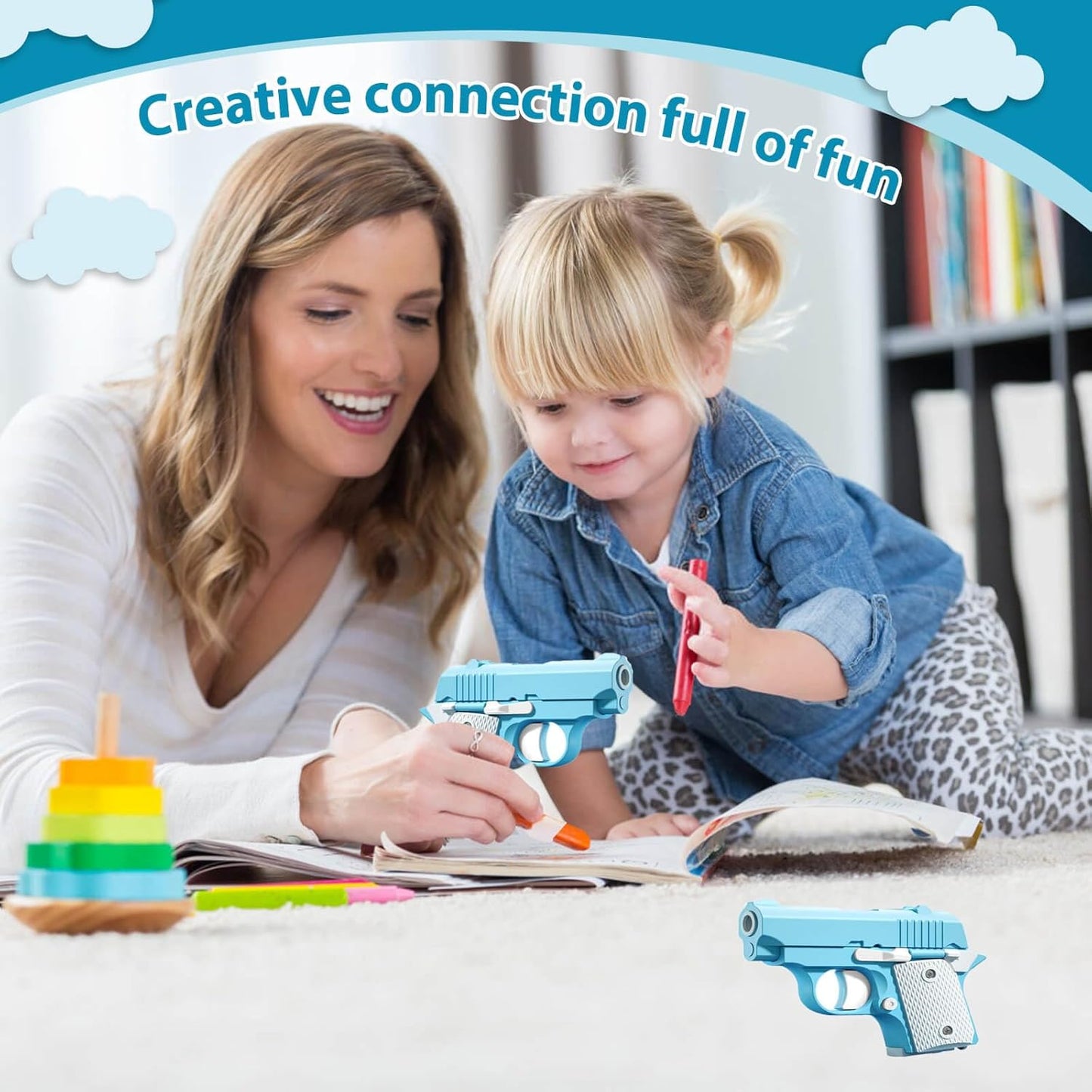 Fidget Toys Pistol, 3D Gravity Mini 1911 Fidget Pistol Toys,Fidget Sensory Toys,Stress Relief for Adults, Suitable for Relieving ADHD, Anxiety, Best Gift for Adults and Kids(Blue/White)