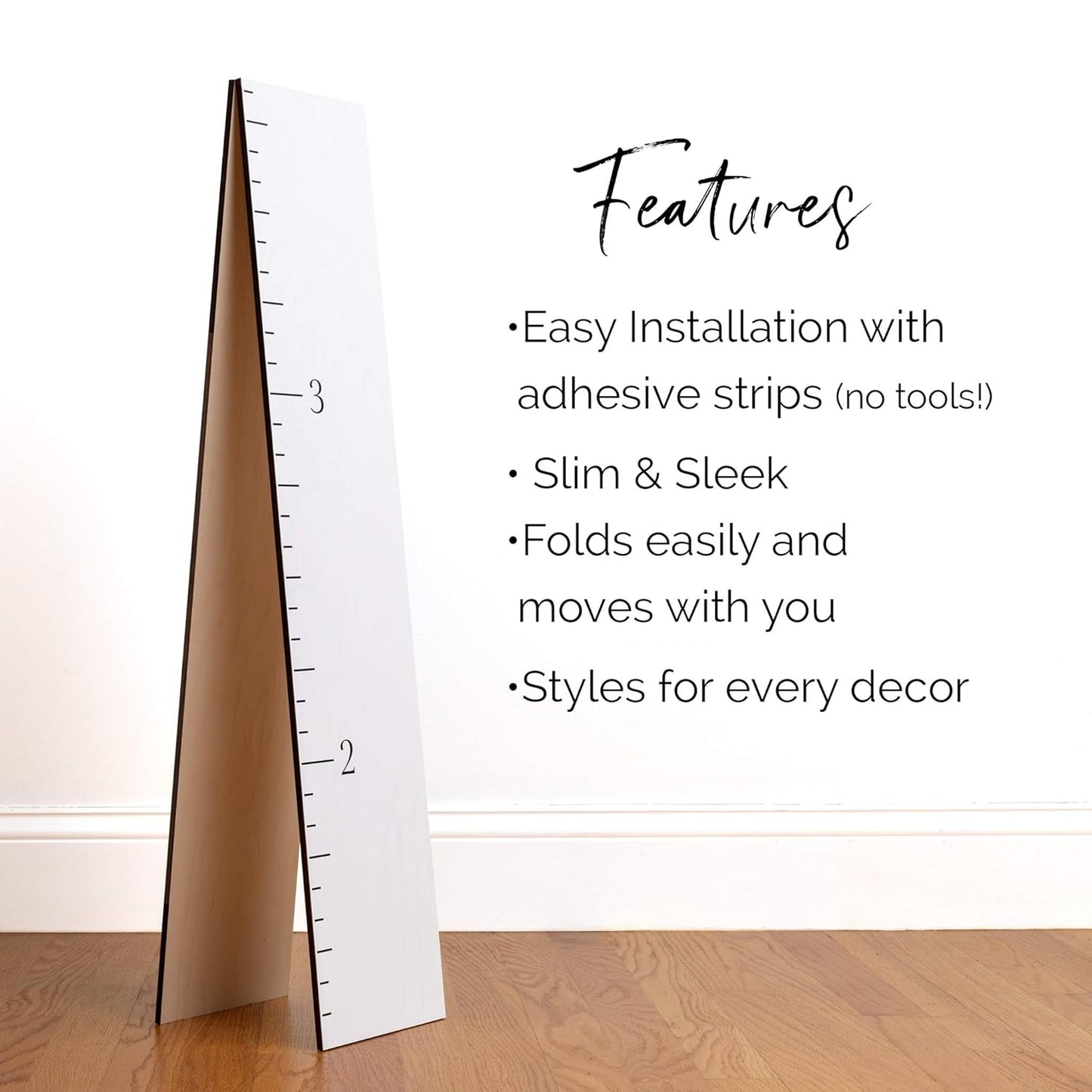Wooden Growth Chart for Wall - Size Height Chart for Kids, Growth Measuring Board and Kids Height Wall Chart, Growth Chart for Kids, Height Chart for Wall - Modern White (63"x6.7")