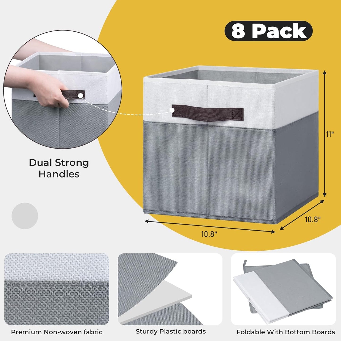 Criusia Storage Cubes 8 pack - 11 inch Fabric Bins for Organizing Clothes Toys Blanket - Versatile Storage Baskets for Shelves - Home Organization for Bedroom RV Closet