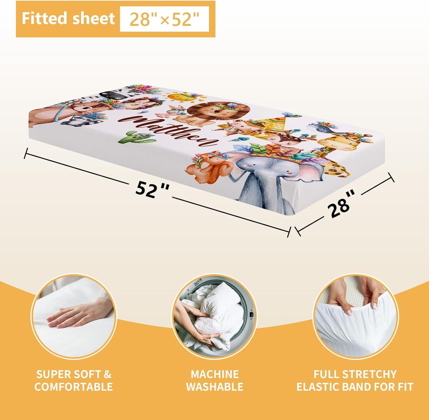 Custom Crib Bedding Set, 5 Pcs Customized Baby Crib Set with Name, Double Layer Baby Bedding Set for Girls Boys, Personalized for Nursery Infants Toddlers, Cute Animals