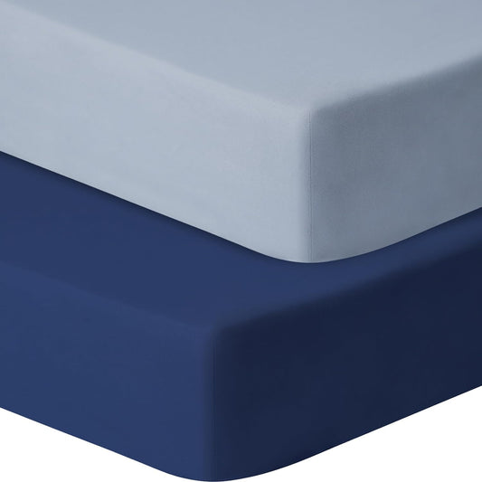 Baby Crib Sheets for Boys Girls, 2 Pack Fitted Crib Sheet for Standard Crib and Toddler Mattress, Soft Microfiber Baby Sheet 52x28x8in (Navy & Gray)