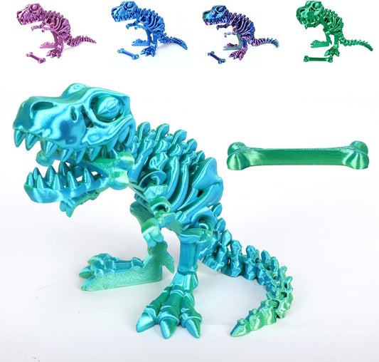 3D Printed Dinosaur Bones Tyrannosaurus Rex Skeleton with Movable Joints, 3D Model Skull T-Rex, Flexible Articulated Dinosaur Fidget Toys Adults for Autism/ADHD