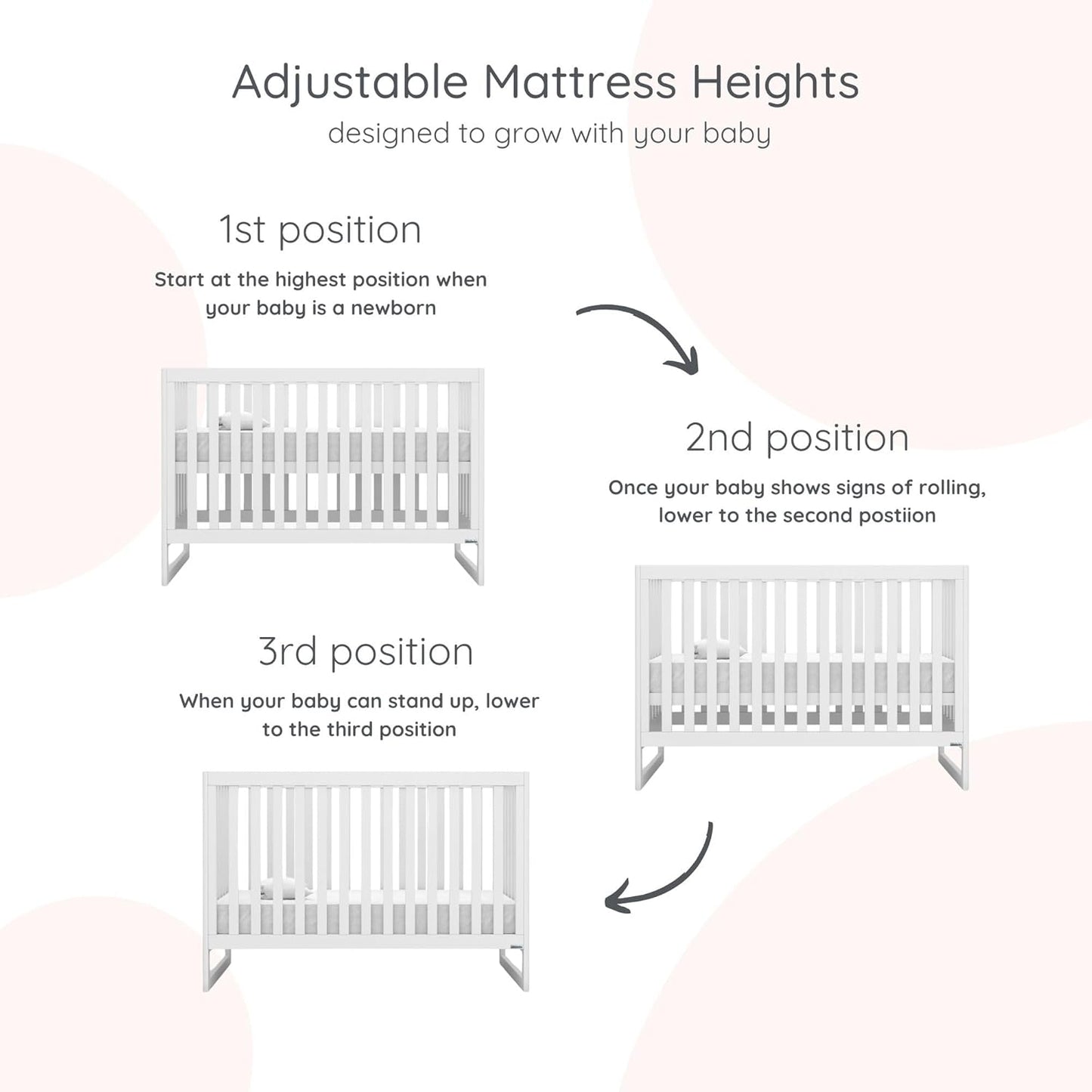 dadada Austin 3-in-1 Convertible Crib to Toddler Bed & Daybed - Made in Italy, GREENGUARD Gold Certified, Baby-Safe Finish, Sustainable Beech Wood, Modern Design, 3 Adjustable Heights (White)