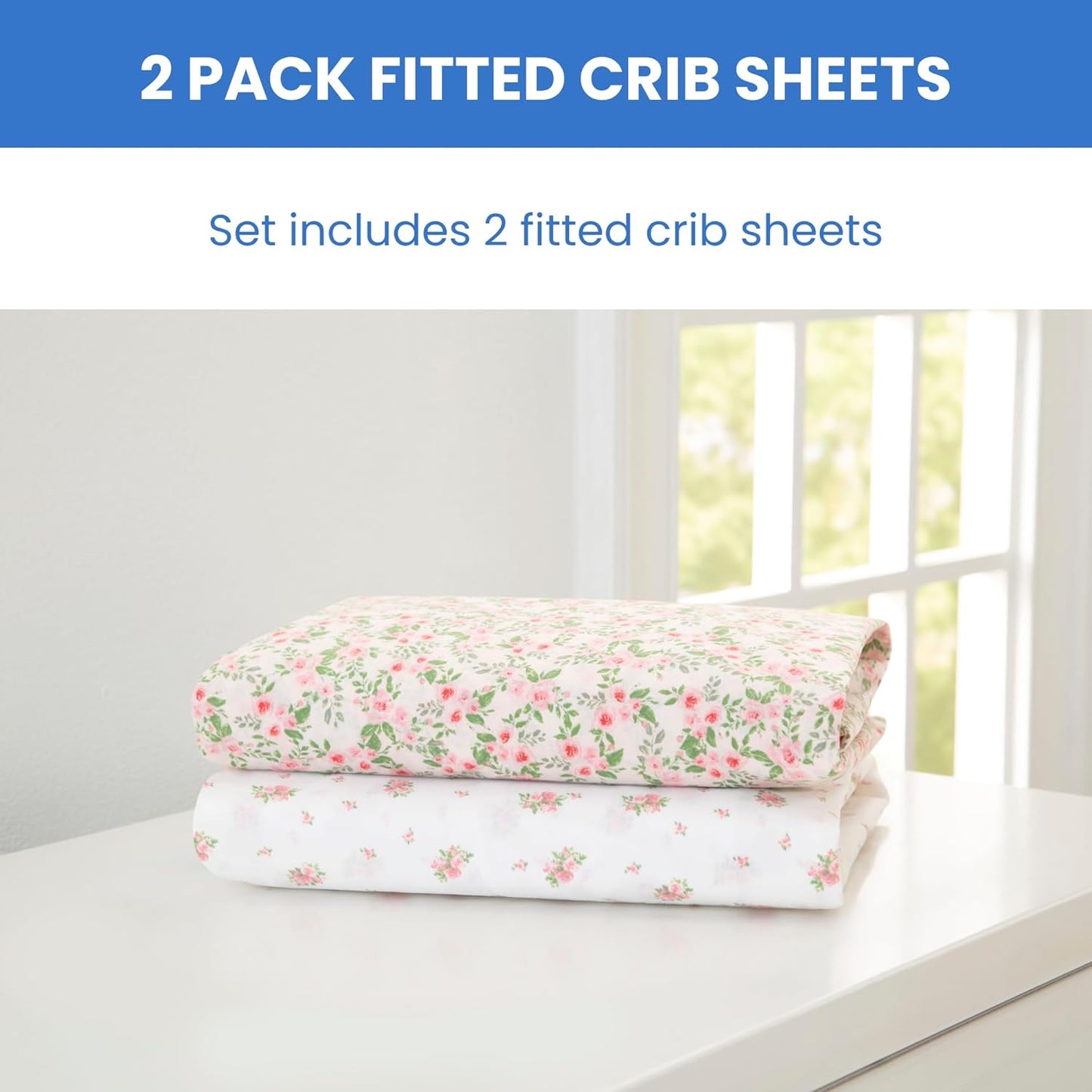 Delta Children Fitted Crib Sheets for Girls and Boys - Crib Sheet for Standard Crib and Toddler Mattresses - 28x52 Inch (Pack of 2), Pink Floral