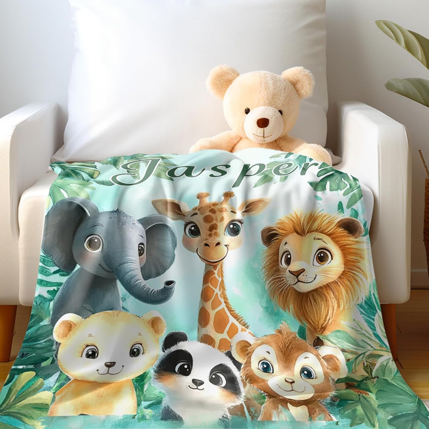 Ship Next Day, Personalized Baby Blanket - Printed in USA, Custom Baby Blanket with Name, Customized Animal Blankets for Boys & Girls, Soft Cozy Receiving Blankets for Toddlers, Stroller Decor Throw