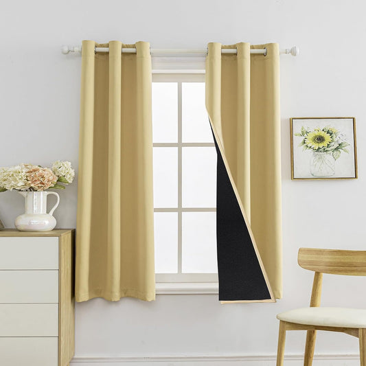 Anytime 100% Blackout Curtain Set, Thermal Insulated & Energy Efficiency Window Draperies for Guest Room, Full Shading Panels for Shift Worker and Light Sleepers（Beige, 2 Panels, 42W x 45L）