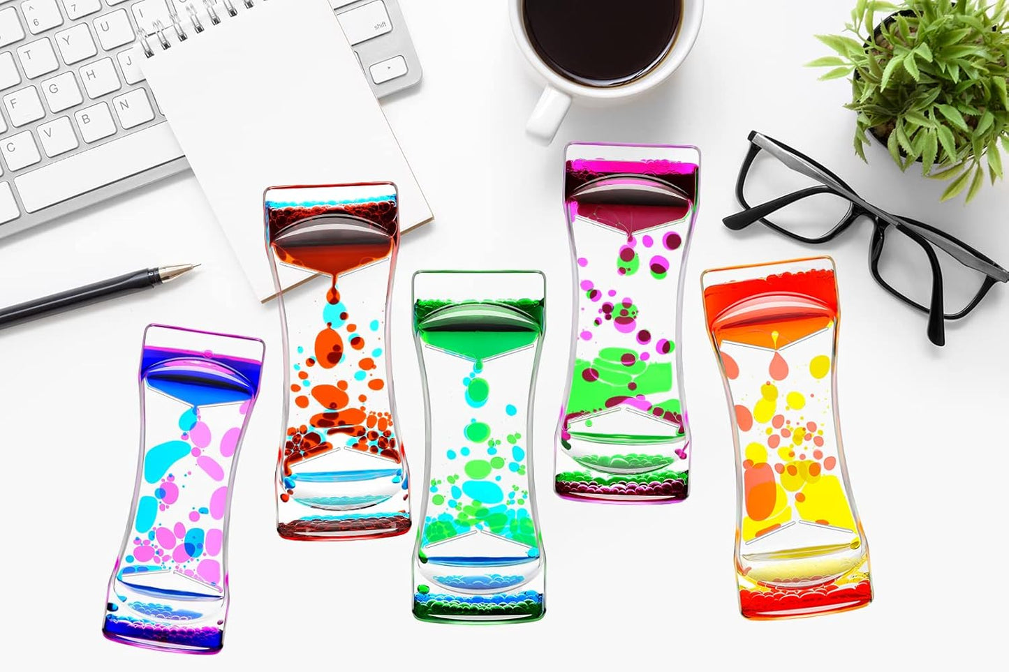 Liquid Motion Bubbler Timer Set of 1 for Home Office Desk Toys, Oil Water Timers for Kids Adults, Sensory Toys, Fidget Toy, Autism Toys, Calm Relaxing Activity, Blue Yellow