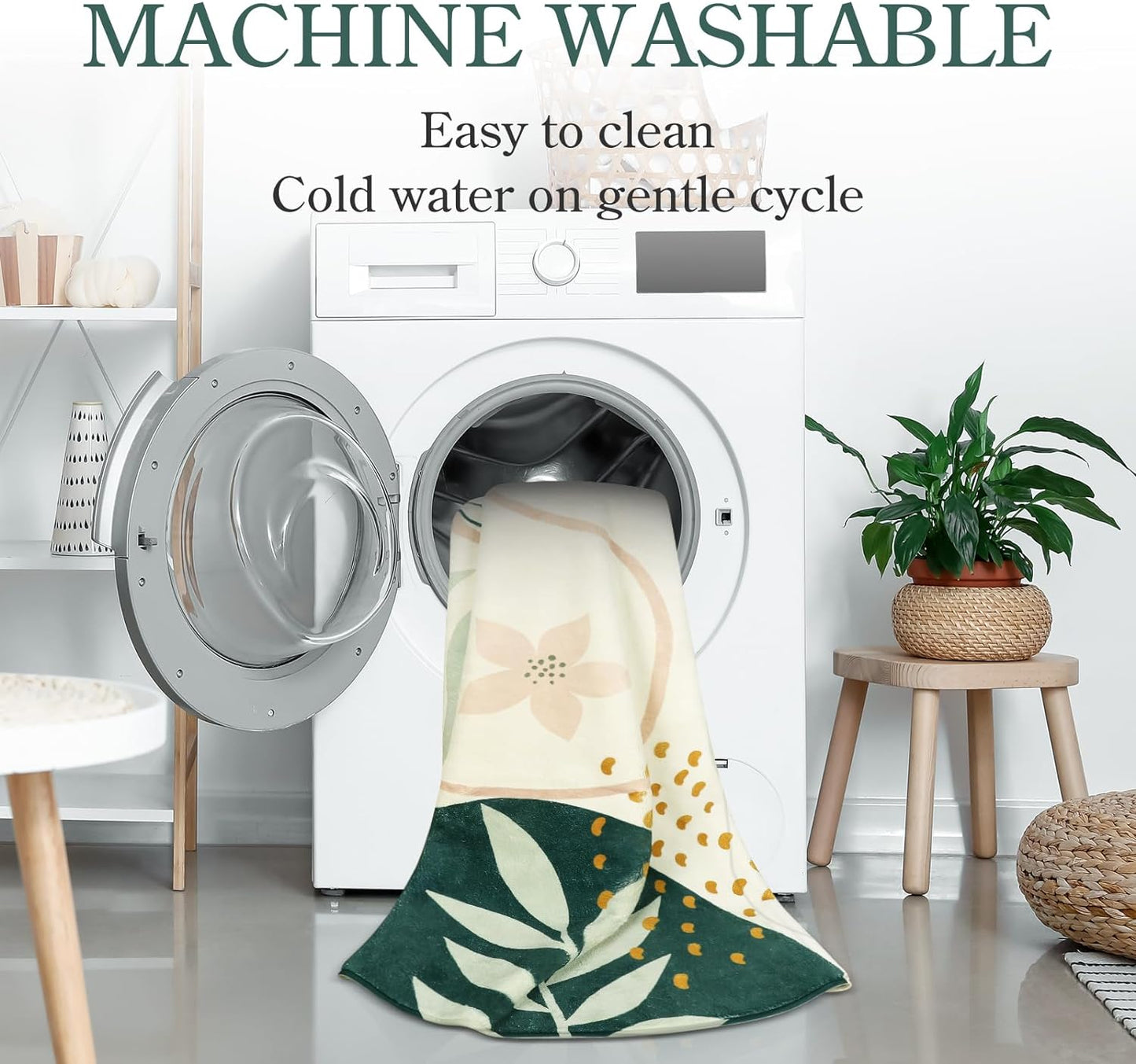 Lahome Green Machine Washable Living Room Rugs - 4x6 Area for Bedroom Throw Non-Slip Lightweight Dining Rug, Boho Botanical Print Soft Indoor Carpet Office Laundry Kitchen Entryway 4' x 6'