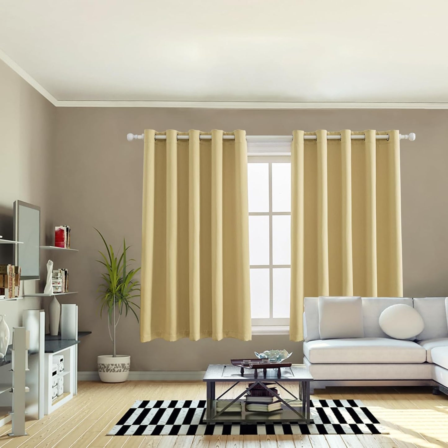 Anytime 100% Blackout Curtain Set, Thermal Insulated & Energy Efficiency Window Draperies for Guest Room, Full Shading Panels for Shift Worker and Light Sleepers（Beige, 2 Panels, 70W x 63L）