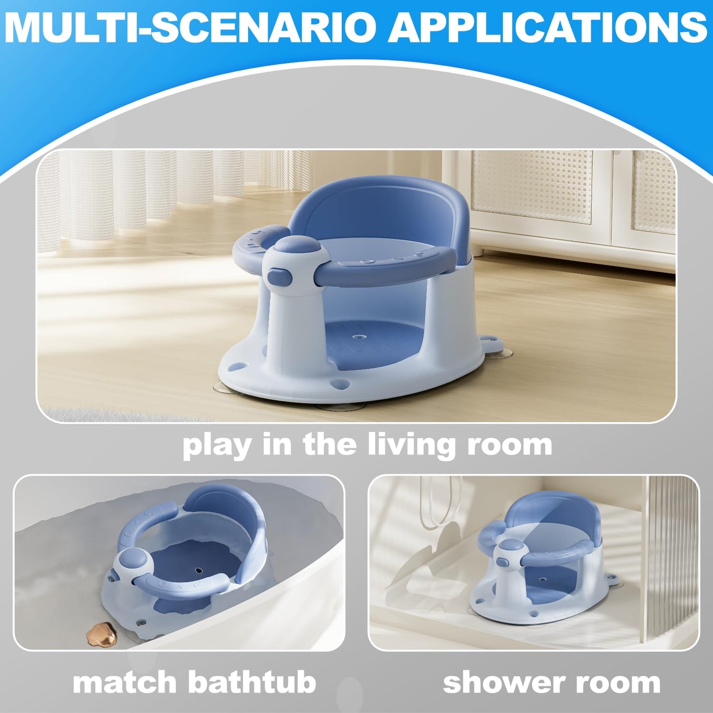 Baby Bath Seat, Baby Bath Seat for 6 Months & Up, Baby Bathtub Seat with Secure Suction Cups, Non-Slip Infant Bath Seat,Blue