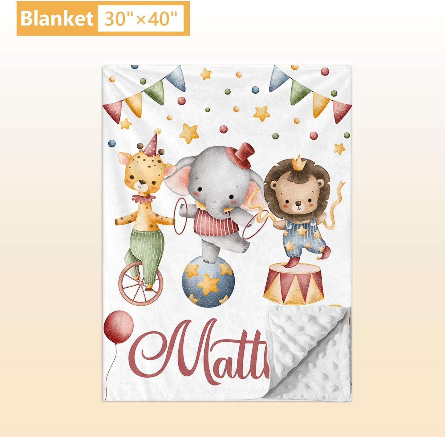 Custom Baby Crib Bedding Set, 5 Pcs Personalized Name Baby Crib Set with Double Layer Blanket, Soft Circus Animals Nursery Bedding Set for Girls Boys, Customized Gifts for Infants Toddlers