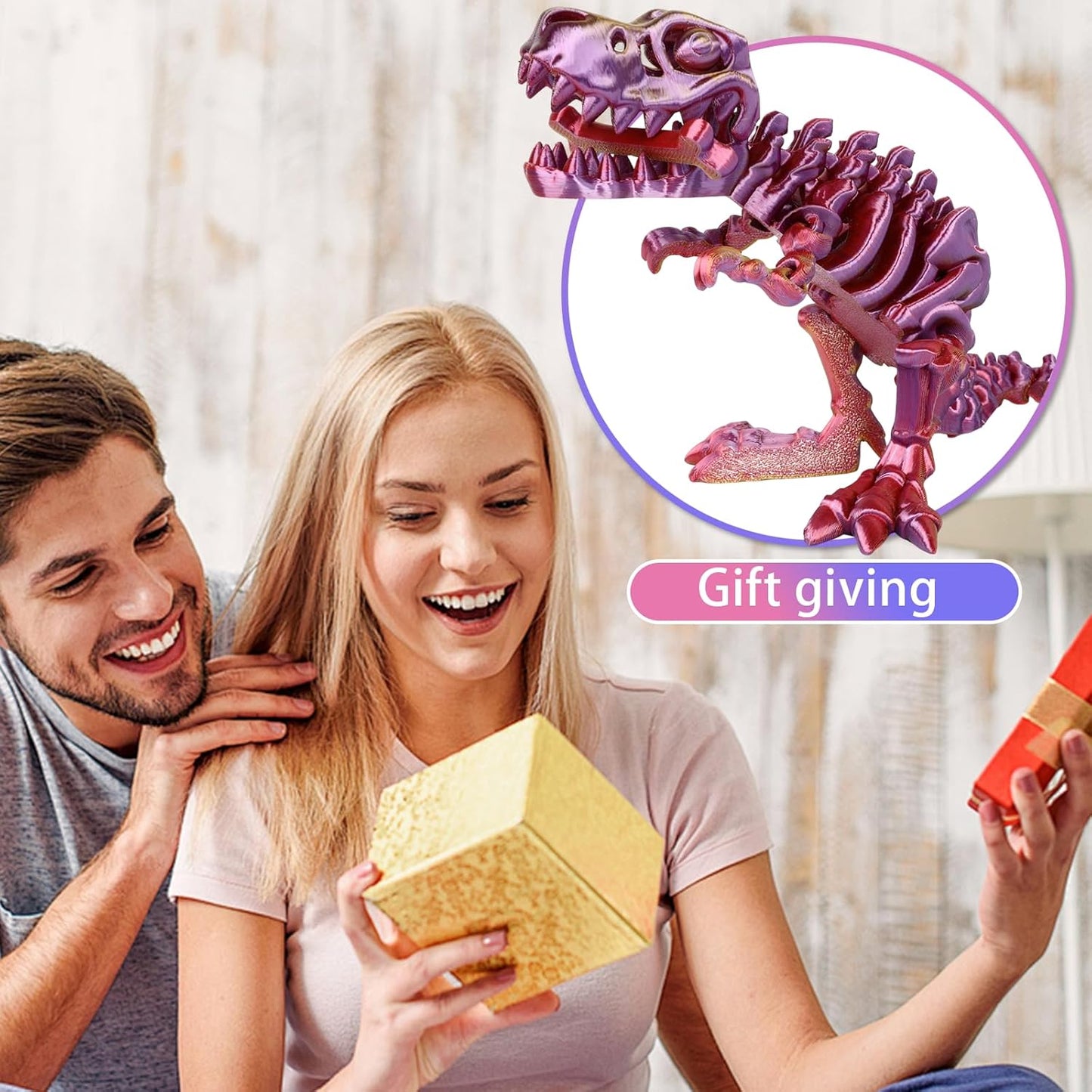 3D Printed Dinosaur Bones Tyrannosaurus Rex Skeleton with Movable Joints, 3D Model Skull T-Rex, Flexible Articulated Dinosaur Fidget Toys Adults for Autism/ADHD