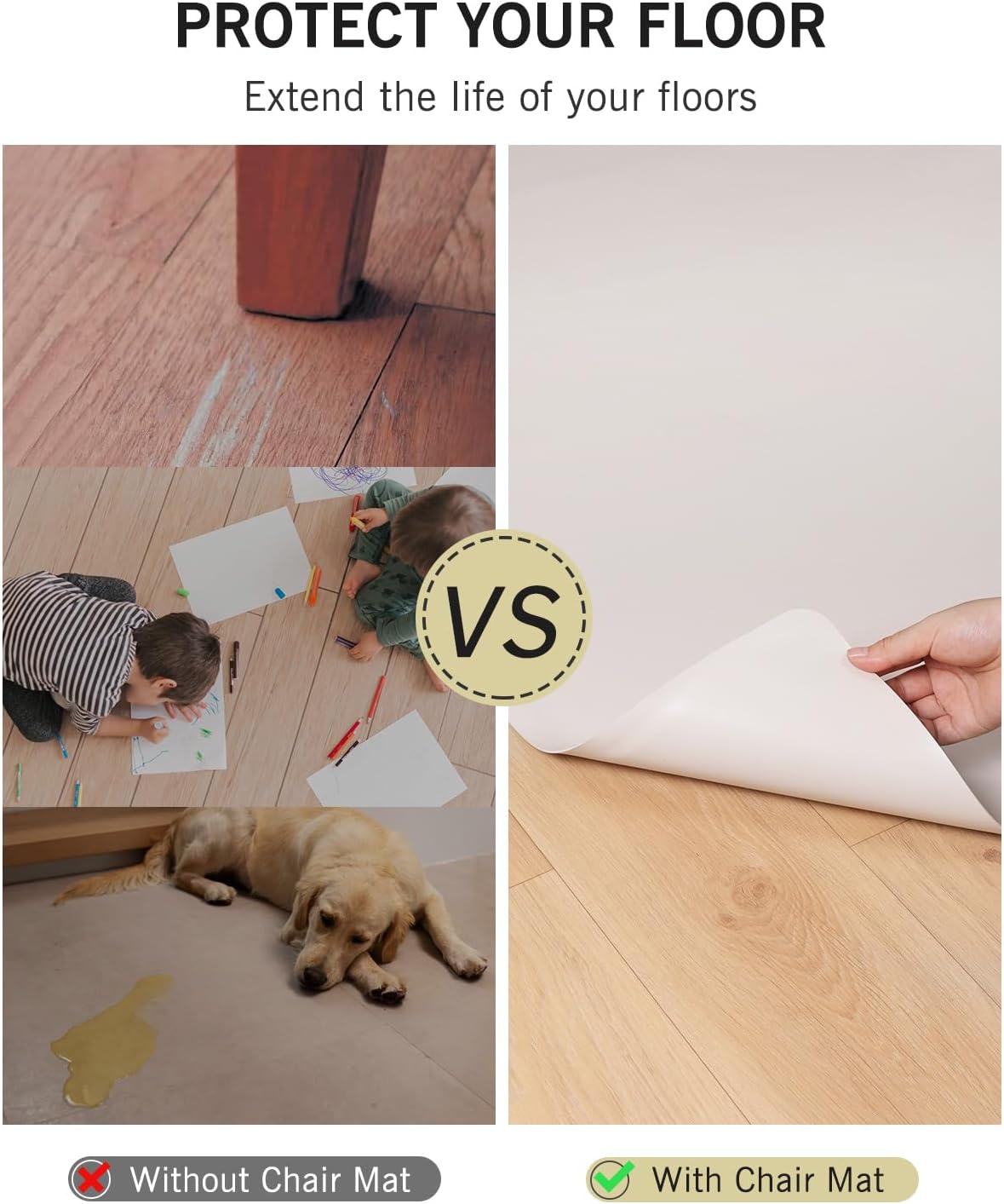 Soft Vinyl Floor Mat for Bedroom, 4'×6' Beige Waterproof Plastic Area Rug for Kitchen, Non-Slip Multi-Pupose Floor Cover Protector for Painting, Pet Accident, Splat Mat for Baby Spill