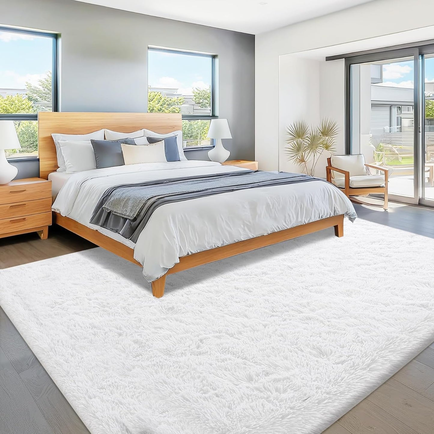 6x9 Area Rug for Living Room: Fluffy Shag Soft Washable Rugs Large Fuzzy Plush Indoor Carpet for Bedroom Nursery Playroom Kids Girls Boys Room (White, 6'x9')