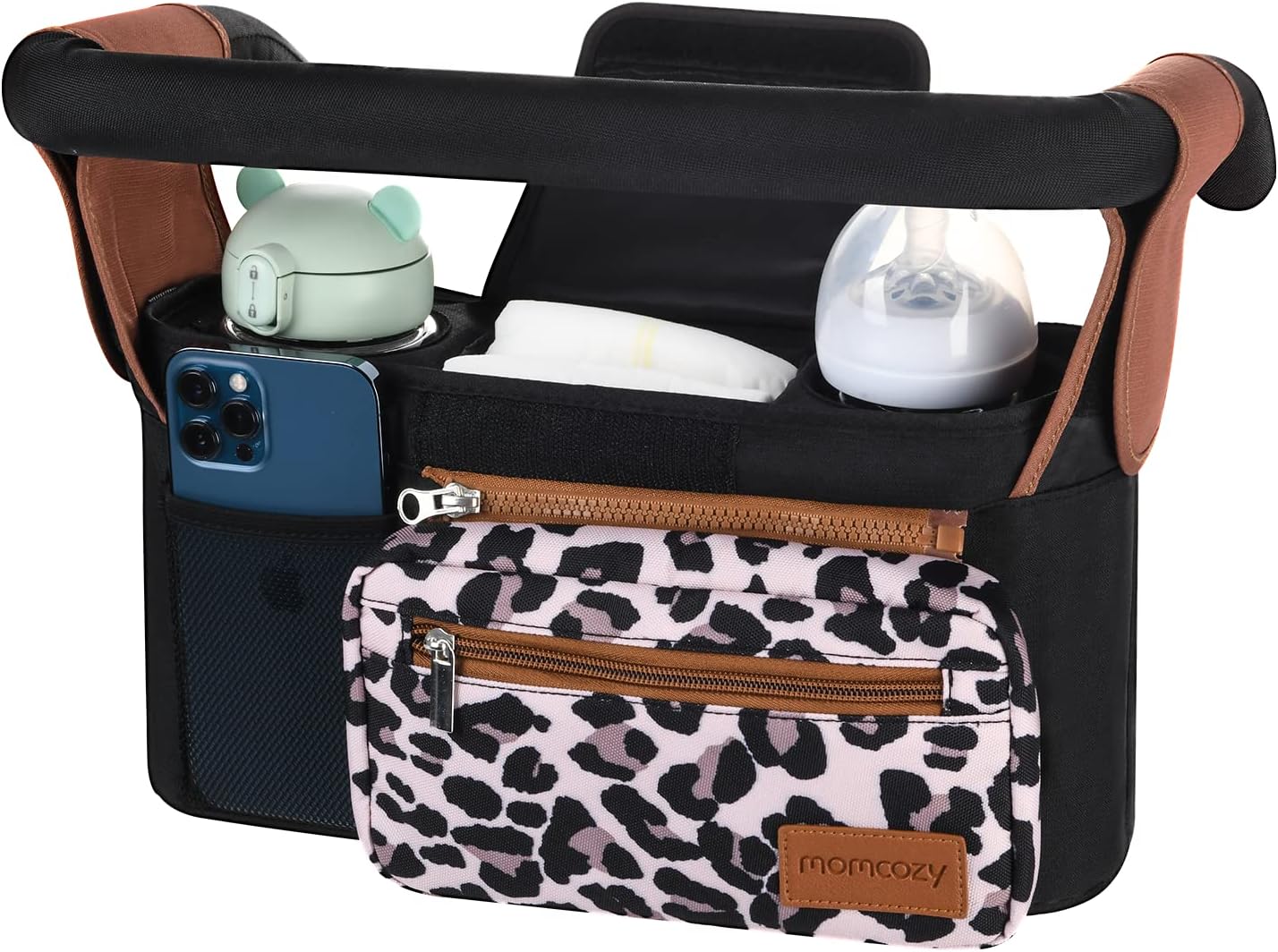 Momcozy Universal Stroller Organizer with Insulated Cup Holder Detachable Phone Bag & Shoulder Strap, Fits for Stroller like Uppababy, Baby Jogger, Britax, BOB, Umbrella and Pet Stroller