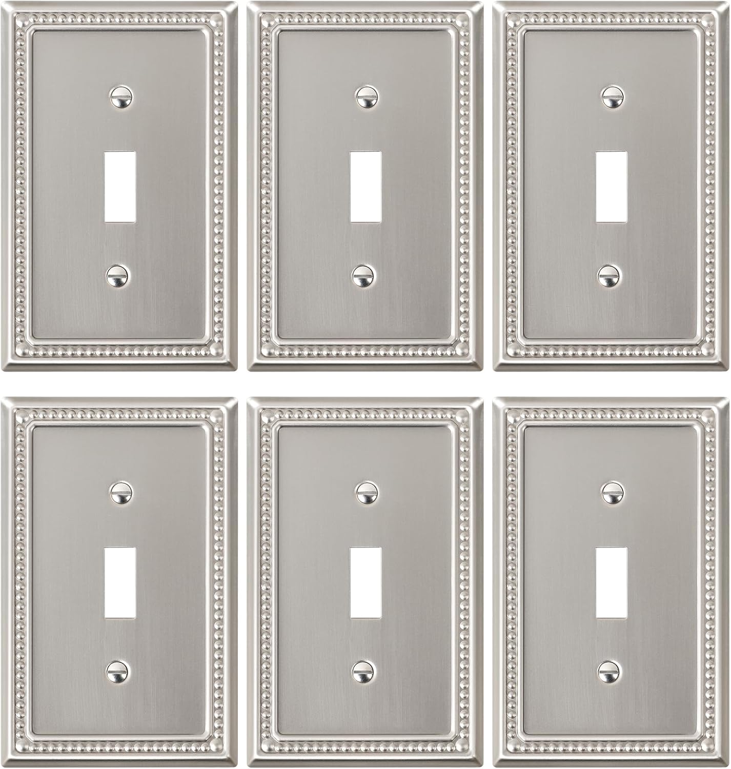 6-Pack Single Toggle Light Switch Cover Plate, Pearls Decorative Switch Plate Covers, Brushed Nickel 1 Gang Metal Wall Plate